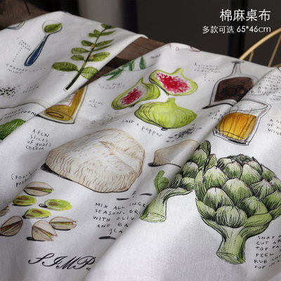 手绘食谱棉麻印花餐巾布装饰挂画