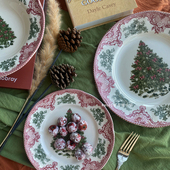 出口英国新年圣诞树系列餐盘节日纪念盘釉下装 饰盘西餐牛排意面盘