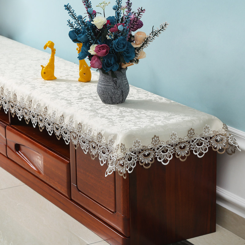 电视柜桌布方长形客厅蕾丝布艺现代简563约式美甲长奢条桌布巾欧