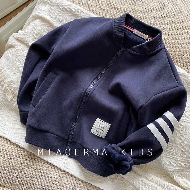 MIAOER MA 남아용 벨벳 야구 재킷 가을 겨울 2024 중형 및 대형 남아용 상의 아동용 재킷 유행