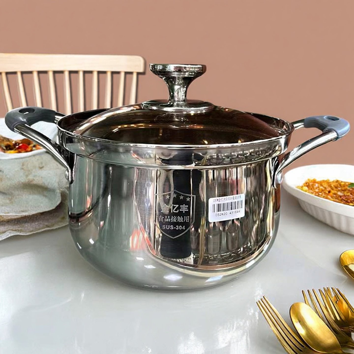 汤锅304不锈钢加厚复合底家用卤水锅双耳炖煮煲粥电磁炉燃气灶用