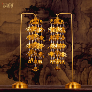 铝鎏金立式璎珞金莲花佛前供花供具宝盖供佛幢幡佛堂寺庙摆件装饰