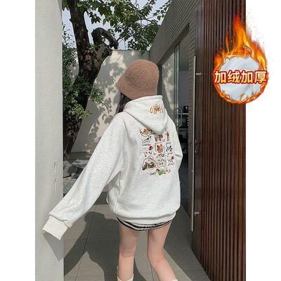 灰色小狗连帽卫衣女春秋冬季