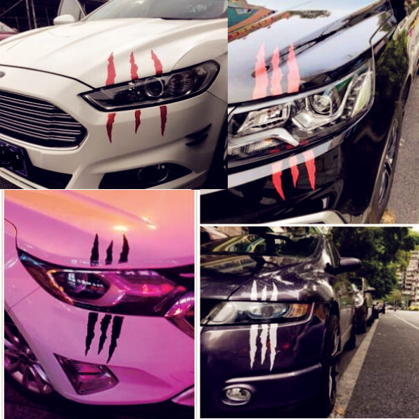 妖怪鬼怪怪兽野兽狼爪子爪痕贴纸贴画汽车轿车机盖大灯改装饰贴纸