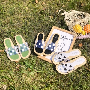 波点拖鞋女透明夏平底凉拖鞋