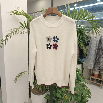 慵懒风甜美减龄300g重磅纯山羊绒女装毛衣浪漫小花设计秋冬针织衫