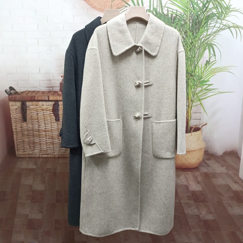牛角扣感双面羊绒大衣女2025冬新款燕麦色时尚中长款毛呢外套,女装/女士精品,毛呢外套,淘宝优惠券,粉丝福利购,淘宝优惠卷