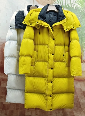 320g绒复古做旧明黄色过膝中长款羽绒服女冬季韩版加厚保暖外套潮