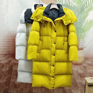 320g绒复古做旧明黄色过膝中长款羽绒服女冬季韩版加厚保暖外套潮