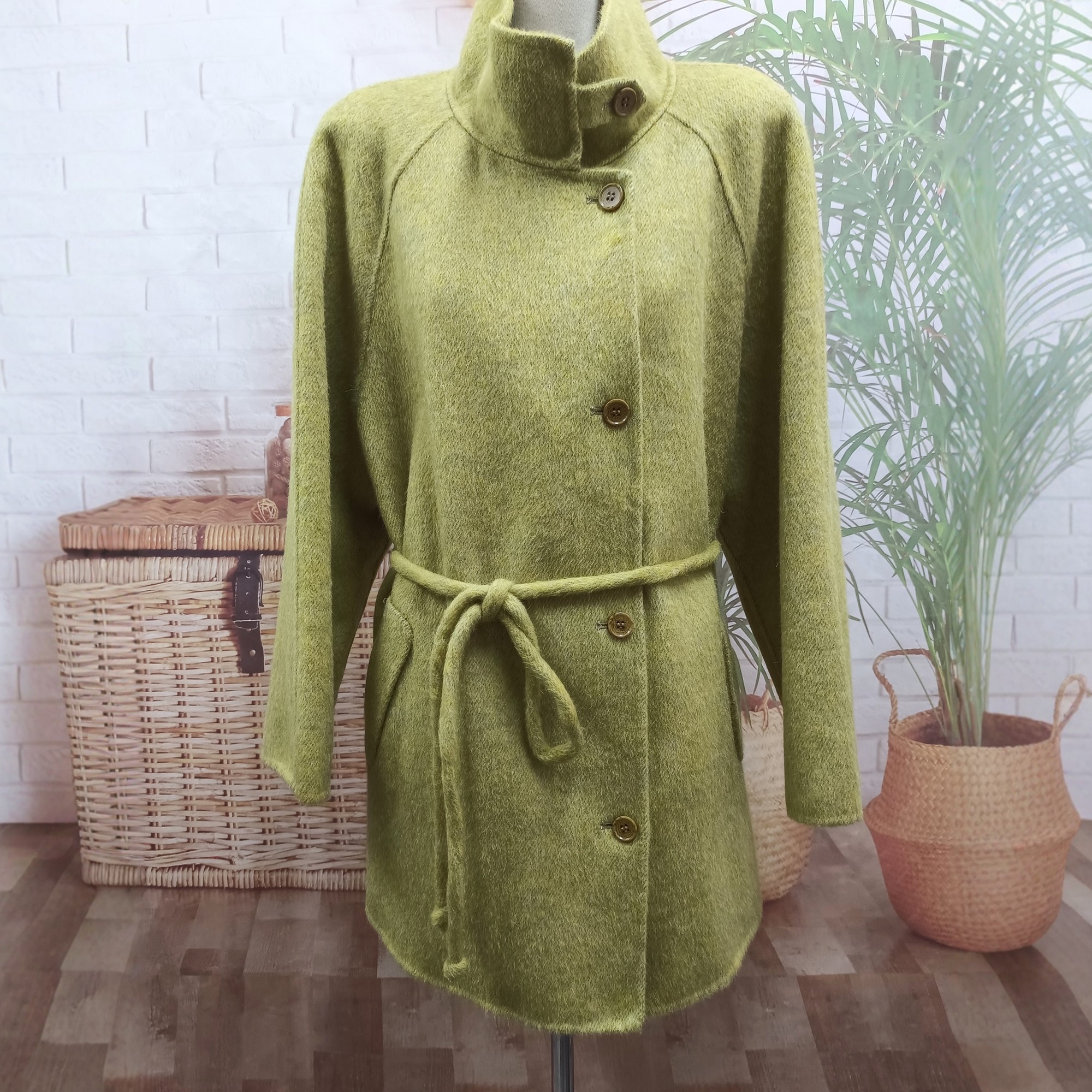 牦牛毛秋叶黄立领插肩袖双面呢大衣秋冬捡漏特惠中长款毛呢外套女