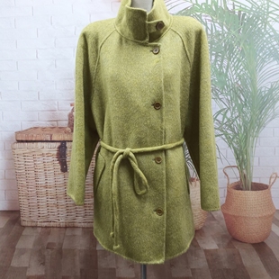 牦牛毛秋叶黄立领插肩袖双面呢大衣秋冬捡漏特惠中长款毛呢外套女