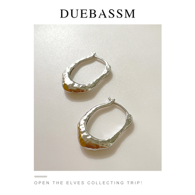 DUEBASSMins纯银女手工锤纹耳环