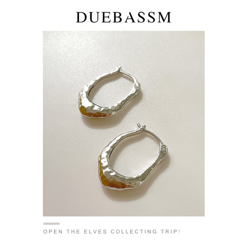 DUEBASSMins纯银女手工锤纹耳环