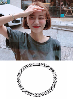 神遇/韩国东大门纯银手链轻奢小众设计师款重工古巴链情侣手环女