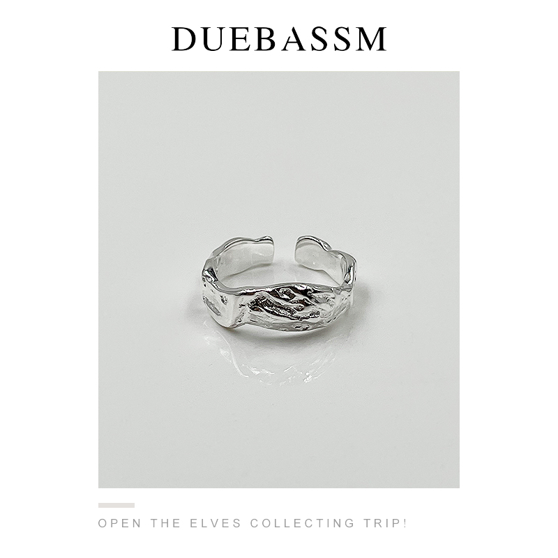 DUEBASSM挣脱束缚小众设计不规则异形戒指锡纸纹暗黑简约冷淡风潮