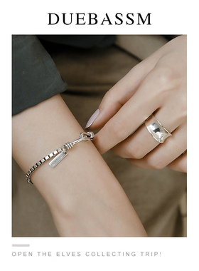 ins风男女款情侣复古手链韩国设计师款定制S925纯银个性粗盒子链