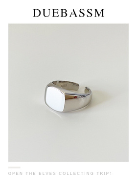 925纯银个性极简宽面方形开口戒ins风几何椭圆光面戒指女男指环潮