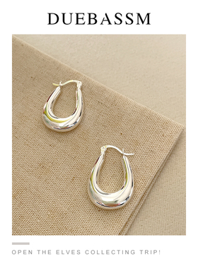 定格/吸睛款纯银耳圈大号个性圆圈方圆脸修饰脸型款手工简约耳环