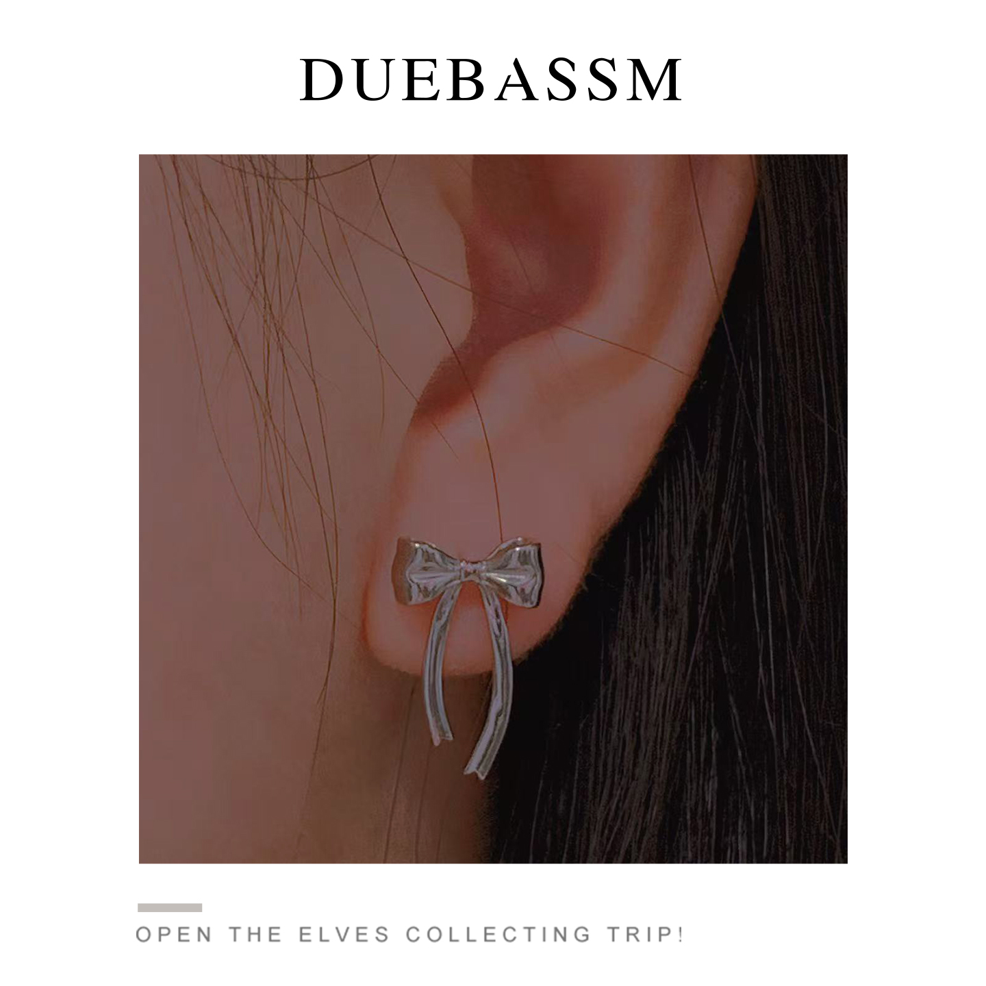 DUEBASSM原创蝴蝶结耳钉通体纯银手工飘带精致耳环ins个性耳饰潮