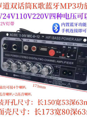 双声道4喇叭内置蓝牙插卡U盘音响低音炮功放板12V24V110V220V主板