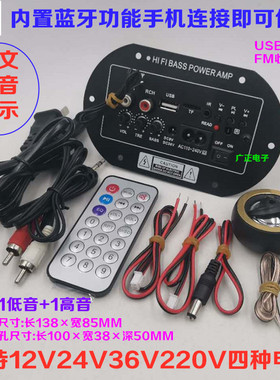 大功率功放板内置蓝牙低音炮音响音箱主板220V12V36V家庭车载适用