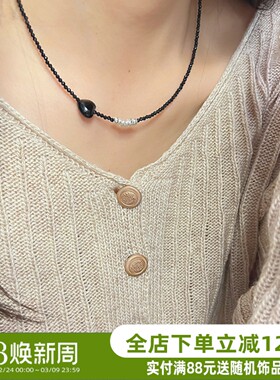 午夜甜心·进口黑尖晶石秋冬新款S935银碎银黑色爱心玛瑙项链女