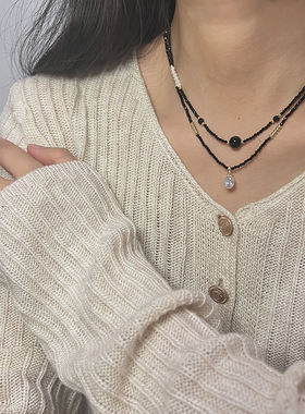 黑美人.A Funny Story秋冬新款黑色系列高级小众毛衣链项链女