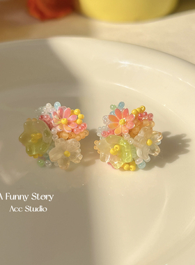 心花｜有耳夹AFunnyStory夏季多巴胺串珠耳针度假风耳钉耳夹女