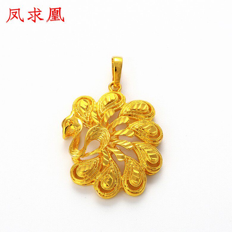 母亲节礼物黄金色凤凰吊坠项链