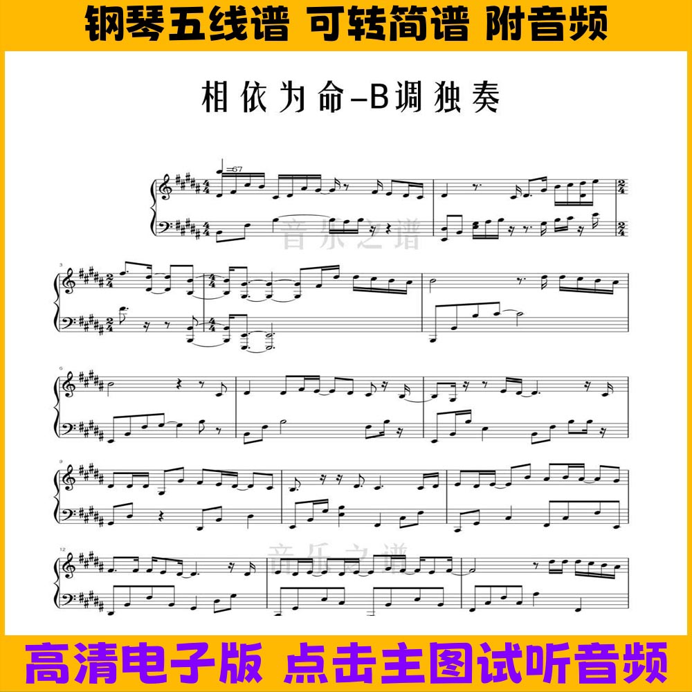 《相依为命》陈小春钢琴谱独奏谱五线谱双手数字简谱演奏乐谱曲谱