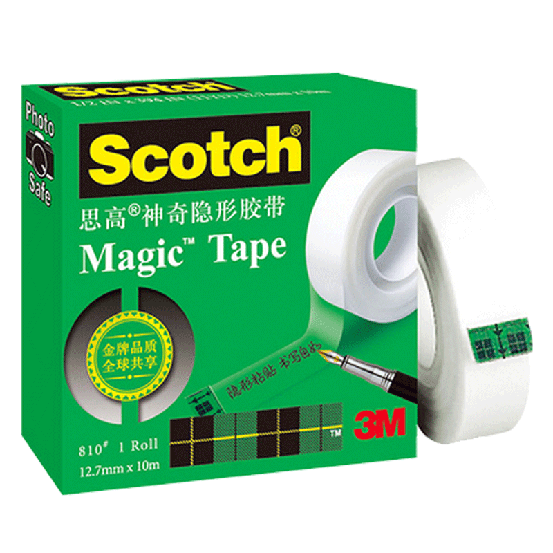 美国3M Scotch思高810耐撕神奇隐形胶带错题粘字胶带手撕可写字测试复印无痕透明学生粘贴错题试卷粘题胶带