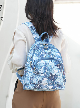 菲都狄都双肩包牛津布女休闲通勤大容量新款旅行印花轻便电脑背包