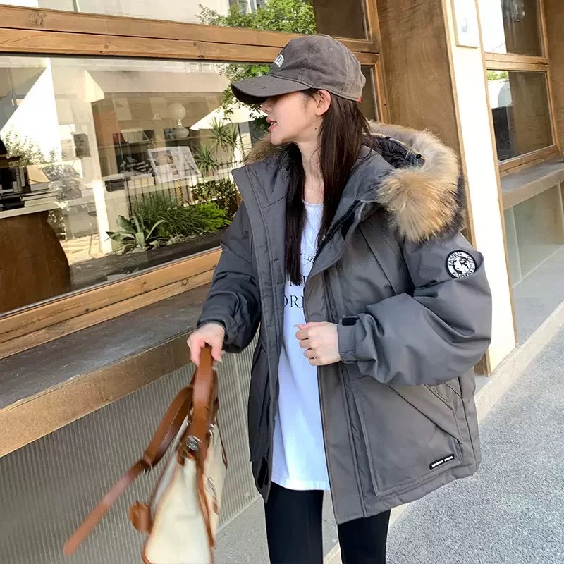 工装派克服羽绒服女中长款小个子加厚外套2025真貉子毛