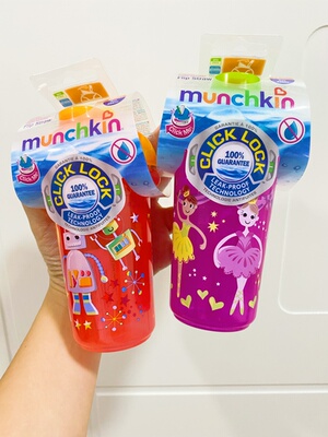 美国Munchkin麦肯齐儿童水杯幼儿园吸管杯卡通公主杯子宝宝防呛杯