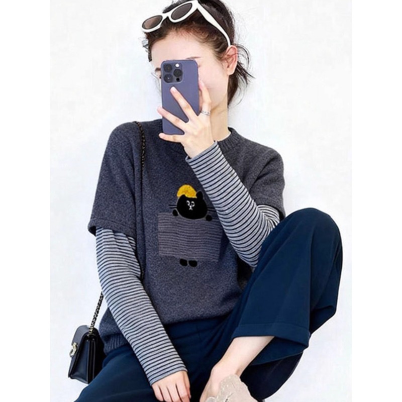 韩版假两件撞色德绒磨毛长袖T恤女柔软舒适打底衫秋冬季百搭上衣