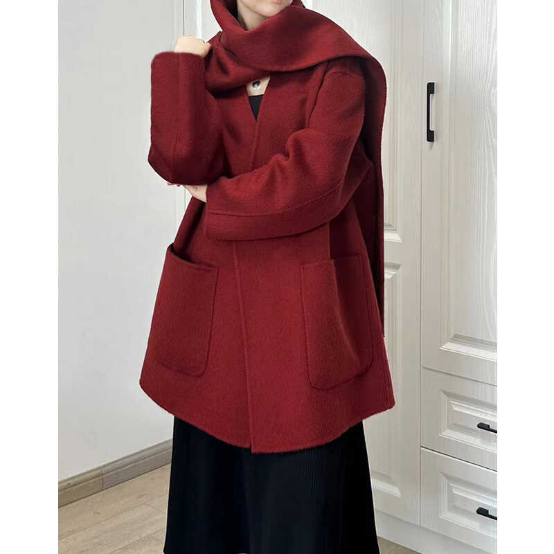 2024秋冬宽松新款羊毛呢外套小众