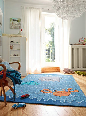 esprit进口腈纶蓝色儿童地毯地垫设计师样板间卡通游戏毯爬行垫