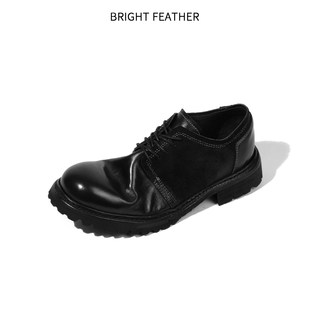 男正装商务真皮绒面拼接圆头手工休闲皮鞋男复古英伦风马皮德比鞋