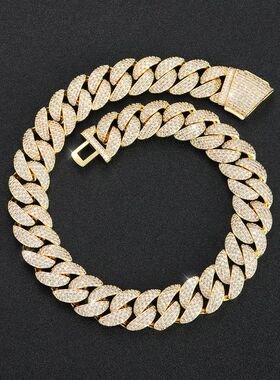 欧美新品22mm泡泡T方锆石古巴链嘻哈项链跨境饰品男士潮流项链