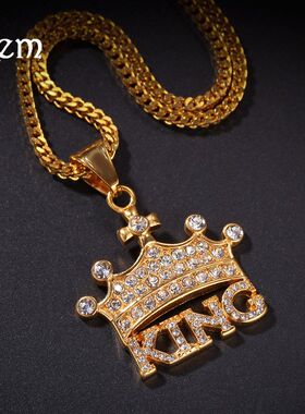 嘻哈皇冠KING不锈钢水钻吊坠欧美