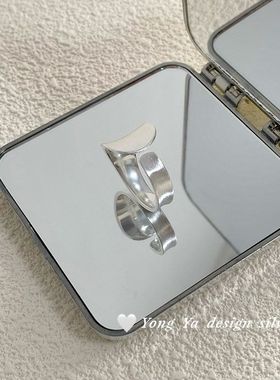 S925纯银重工宽面不规则拉丝戒指女复古时尚简约高级秋冬指环代发