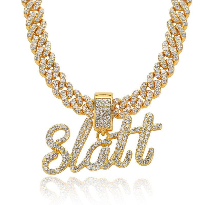 欧美嘻哈项链英文字母slatt镶满