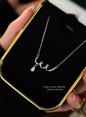 s925纯银几何螺旋锆石项链轻奢小众高级感设计几何水滴锁骨链批发
