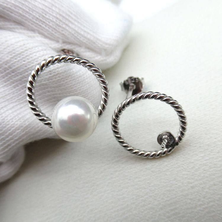 S925纯银耳钉托女时尚珍珠托简约耳钉学生百搭银配饰品生日礼物