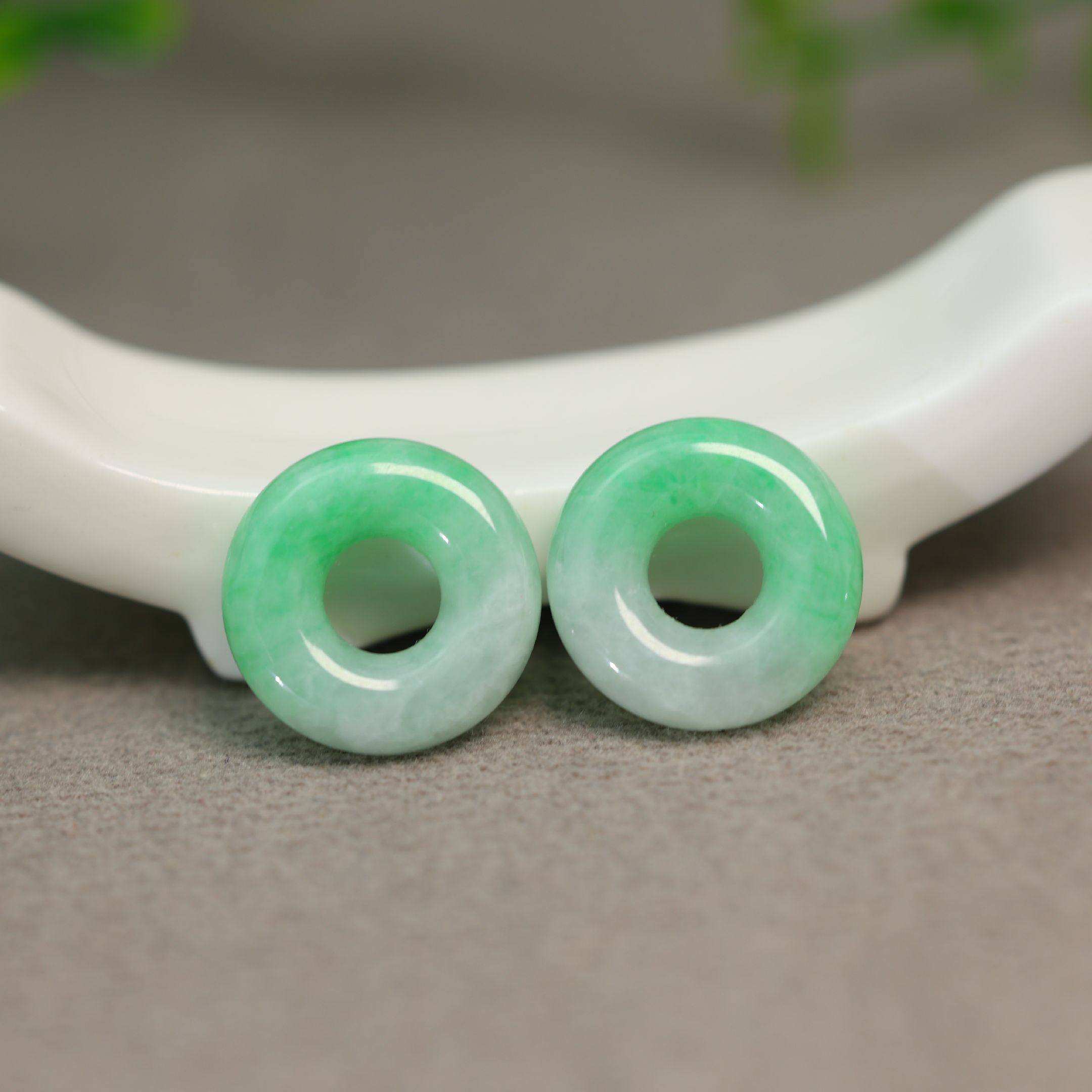#J995一对冰糯种飘阳缅甸天然A货翡翠圆圈小环 镶嵌耳坠裸石