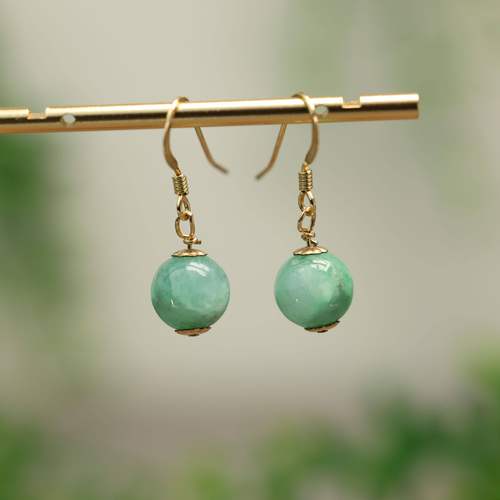 绿色缅甸天然A货翡翠珠子耳坠