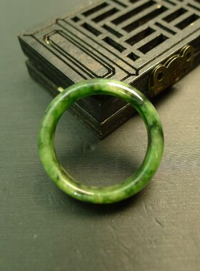 #E751 23号圈口黄加绿天然A货老翡翠戒指指环