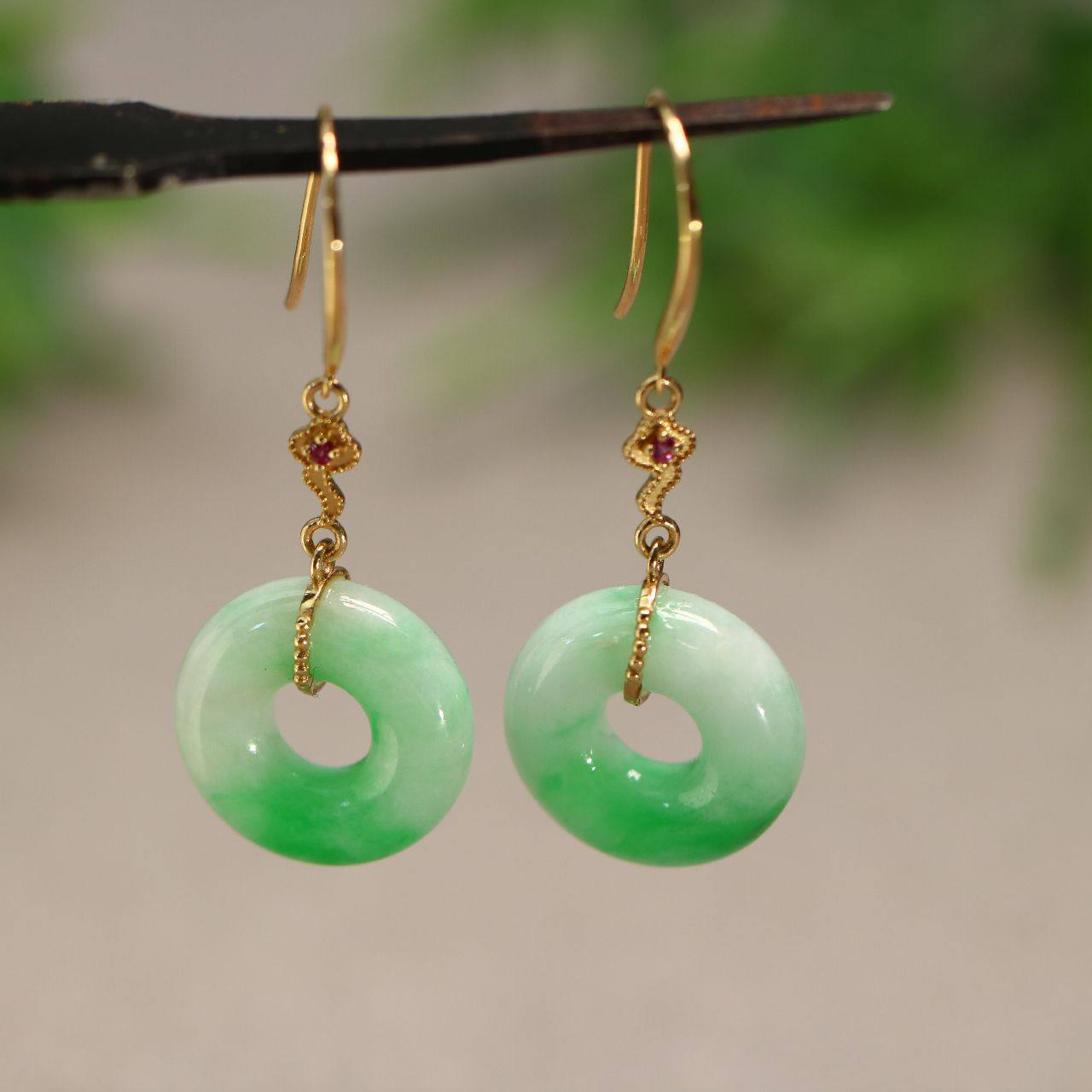 天然A货翡翠小环耳环耳坠