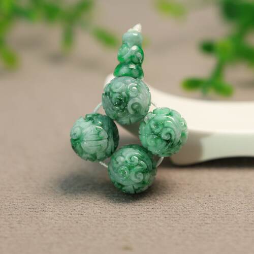 翡翠团寿龙纹雕花珠子三通佛头