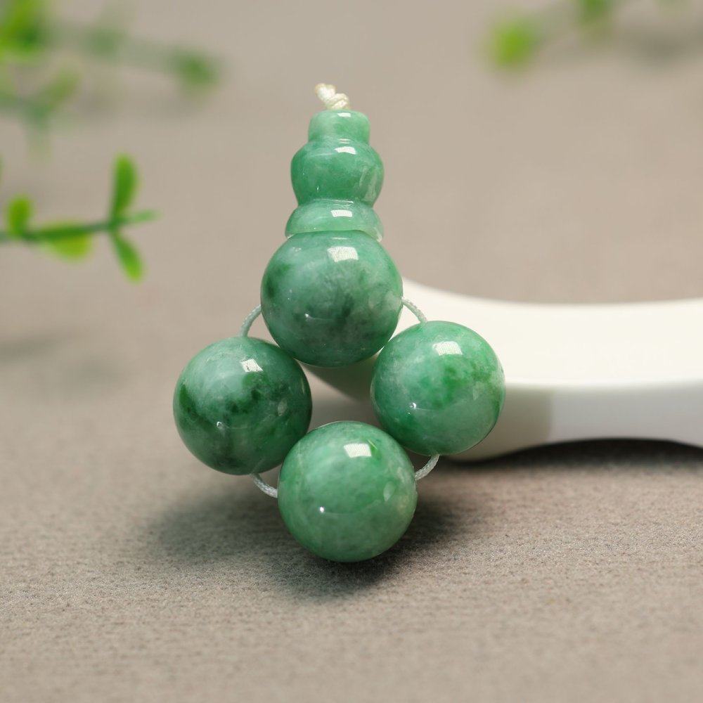 #G508 满绿天然A货翡翠大珠子三通佛头 素面圆珠18子珠串配件